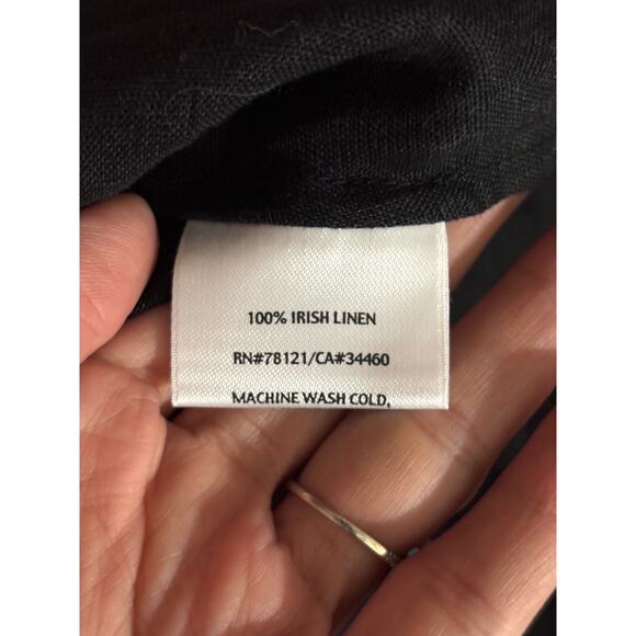 Eileen Fisher Black 100% Irish Linen Button Blouse Top Cap Sleeves LARGE - Picture 6 of 16